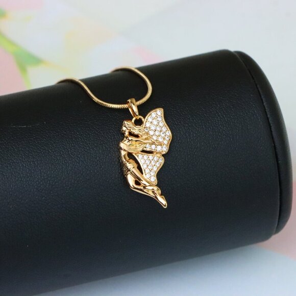 "Angel Wings Pendant in Rose Gold with CZ Stones, XPPT1395 - Picture 6 of 13